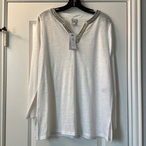 NWT Chico’s White Linen Embellished Linen Tunic, Size L